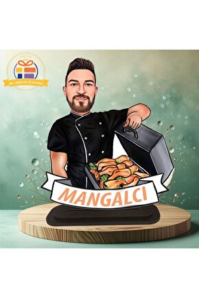 mangalcı adam mangal yakan  mangal ustası karikatürü biblo hediye  3d masa üstü biblo hediyesi