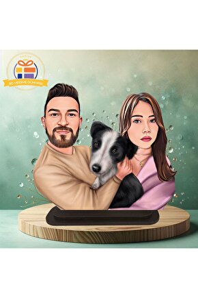 Köpek karikatürlü çift hayvan sever çift doğum günü hediyesi