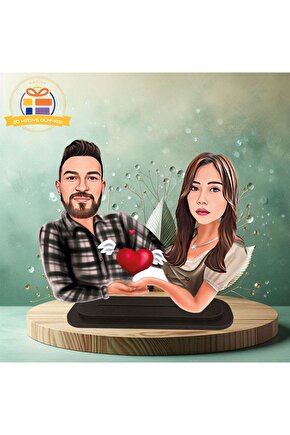 Kalpli çift bir birine aşık melek kanatlı karikatürü biblo hediye  3d masa üstü biblo hediyesi