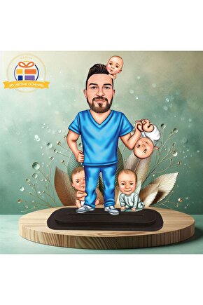 Çocuk doktoru karikatürü Bebek doktoru karikatürü biblo hediye  3d masa üstü biblo hediyesi