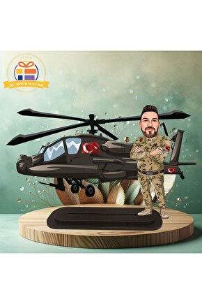 Atak helikopter pilot  asker  karikatürü biblo hediye  3d masa üstü biblo hediyesi