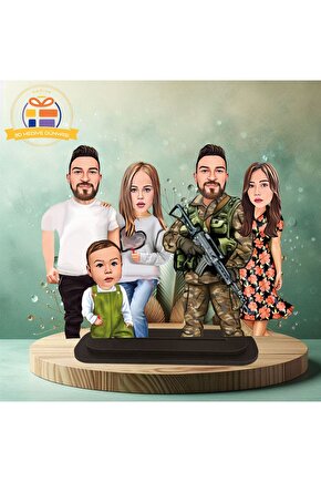 askeriye aile asker ailesi karikatürü biblo hediye  3d masa üstü biblo hediyesi