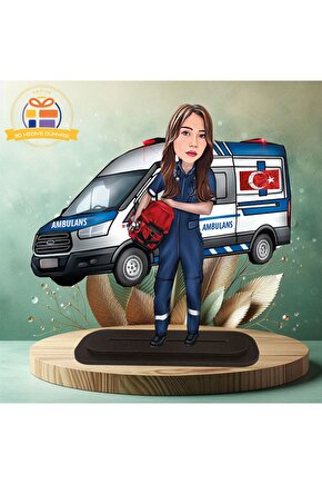 112 acil servis  hemşire ambulans karikatürlü biblo hediye  3d masa üstü biblo hediyesi