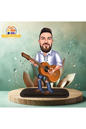 Gitar çalan  karikatürlü biblo hediye  3d masa üstü biblo hediyesi