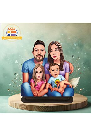 Aile boyu karikatürlü biblo hediye  3d masa üstü biblo hediyesi