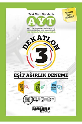 AYT Dekatlon 3 Eşit Ağırlık Deneme  Kolektif  Ankara Yayıncılık  9786052663806