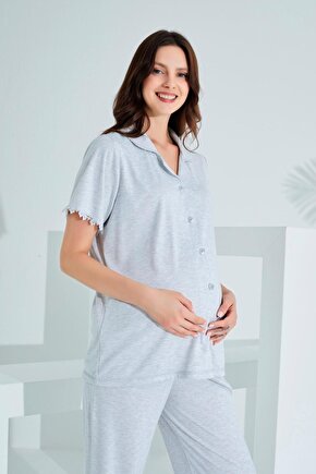 Bambu Boydan Düğmeli Hamile Lohusa Pijama Takım 30201-30205