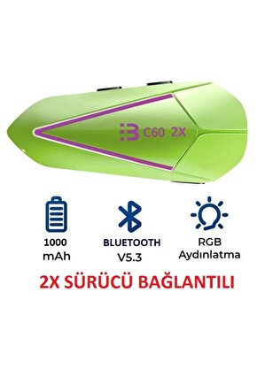 MOTORSİKLET BLUETOOTH 5.3 KULAKLIK RGB LED IŞIKLI 2X İNTERCOM ÇİFT TELEFONA BAĞLANABİLEN İNTERKOM