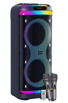 ÇİFT KABLOSUZ MİKROFONLU BLUETOOTH HOPARLÖR ŞARJLI TAŞINABİLİR BÜYÜK BOY PARTY SPEAKER GİTAR BAĞLAMA