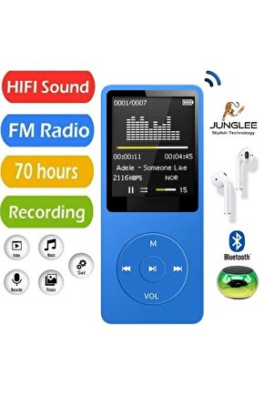 8GB DAHİLİ HAFIZALI BLUETOOTHLU MP3-MP4 ÇALAR SES KAYIT FM RADİO DAHİLİ HOPARLÖR EKRANLI MÜZİK ÇALAR