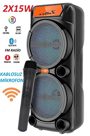 KABLOSUZ MİKROFONLU BÜYÜK BOY ŞARJLI HOPARLÖR TAŞINABİLİR BLUETOOTH SPEAKER