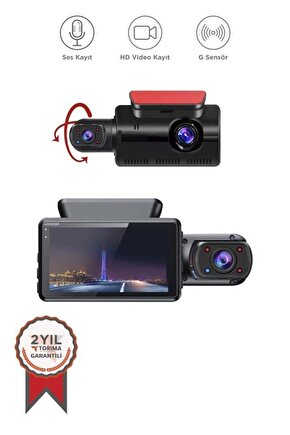 Ta-03 Siyah 1296p Araç Içi 2 Kameralı Lcd Ekranlı Gece Görüşlü , G-sensörlü Kamera