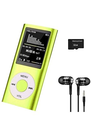 METAL MP3 ÇALAR DİJİTAL EKRANLI MP4 PLAYER SES KAYIT FM RADYO 32GB HAFIZA KARTI HEDİYE