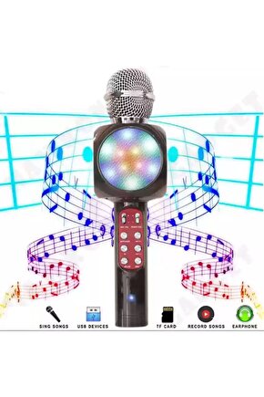 LED IŞIKLI ŞARJLI KABLOSUZ KARAOKE MİKROFON BLUETOOTH HOPARLÖR SES DEĞİŞTİRME SD KART USB GİRİŞLİ