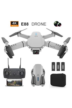 E88 DRONE 4K HD ÇİFT KAMERALI DRONE APP KONTROL WİFİ Lİ KATLANABİLİR QUATCOPTER X3 BATARYA