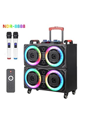 NDR-8888 BÜYÜK BOY BLUETOOTH HOPARLÖR ÇİFT MİKROFONLU TEKERLEKLİ KABLOSUZ SPEAKER TOPLANTI ANFİ