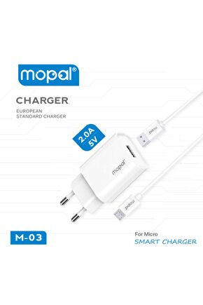 Mopal Mikro Usb Şarj Başlığı Ve Data Kablosu 5v 2a Şarj Aleti M03