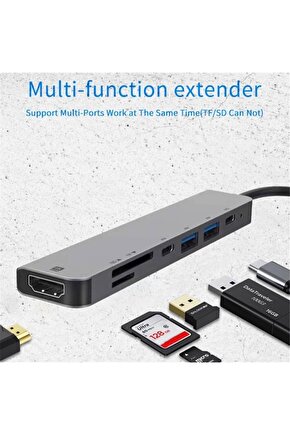 Yüksek Hızlı 7 In 1 Adaptör 4k Multiport Type C Hdmı Usb 3.0 Kablo Hub Macbook Uyumlu