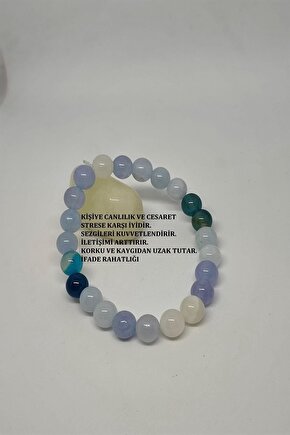 Sertifikalı 8 Mm Ay Taşı, Mavi Kuvars, Akuamarin, Anjelit (MELEK) Taşı, Mavi Akik Doğaltaş Bileklik