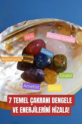 Çakra Doğal Taş Tumble Seti (akik, Pembe Kuvars, Ametist, Sitrin, Kaplangözü, Unakit, Sodalit)