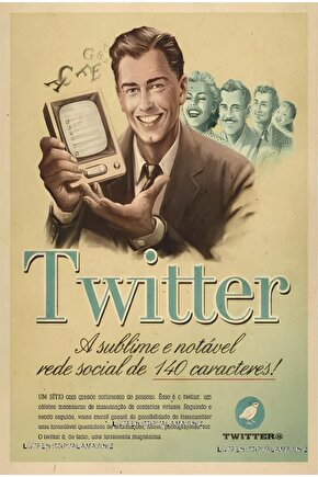 vintage sosyal medya twitter eğlenceli komik ev dekorasyon tablo retro ahşap poster