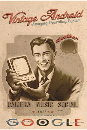 vintage sosyal medya android google komik eğlenceli ev dekorasyon tablo retro ahşap poster