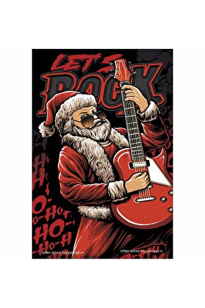 rock müzik gitar çalan noel baba yılbaşı ev dekorasyon tablo retro ahşap poster