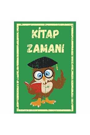 kitap zamanı profesör baykuş genç öğrenci çocuk ev dekorasyon tablo retro ahşap poster