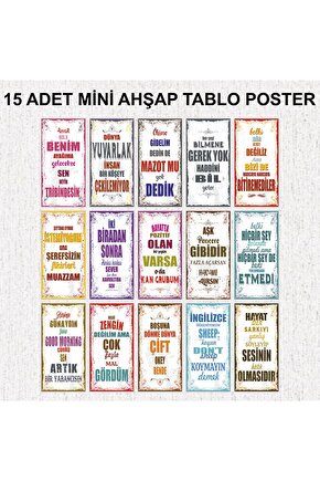 komik espirili kamyon arkası sözler duvar yazıları ev dekorasyon tablo 15 adet ahşap poster seti