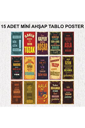 motivasyon konulu duvar yazıları ev dekorasyon 15 parça ahşap poster tablo seti