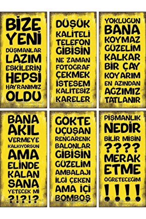 ATARLI KOMİK EĞLENCELİ ESPİRİLİ KAMYON ARKASI SÖZLER DUVAR YAZILARI 6LI MİNİ RETRO AHŞAP POSTER