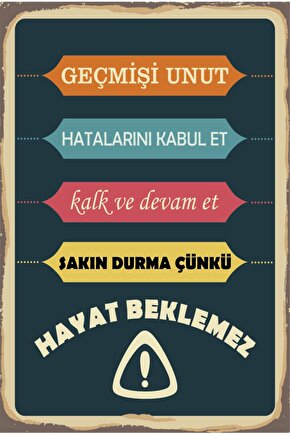 hayat beklemez ilham verici cesaret motivasyon öğretici duvar yazıları retro ahşap poster