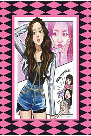 K-pop Black Pink Çerçeve Görünümlü Retro Ahşap Poster-32