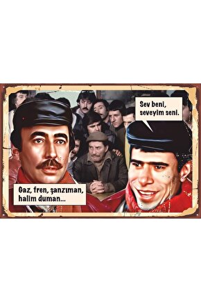 Çiçek Abbas Ilyas Salman Şener Şen Sözlü Atışma Yeşilçam Replik Retro Ahşap Poster