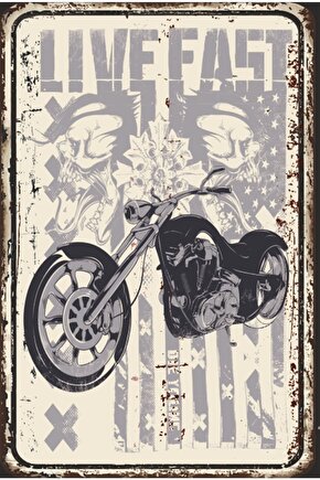 Live Fast Motor Retro Ahşap Poster