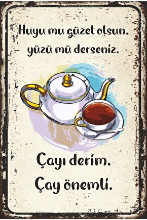 Çay Önemli Mutfak Dekor Retro Ahşap Poster