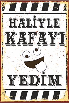 Haliyle Kafayı Yedim Duvar Yazıları Retro Ahşap Poster