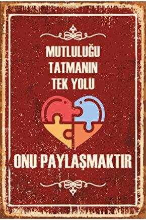 Mutluluğu Paylaşmak Duvar Yazıları Retro Ahşap Poster