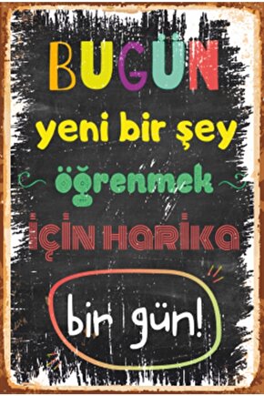 Bugün Yeni Bir Şey Öğrenmek Motivasyon Retro Ahşap Poster