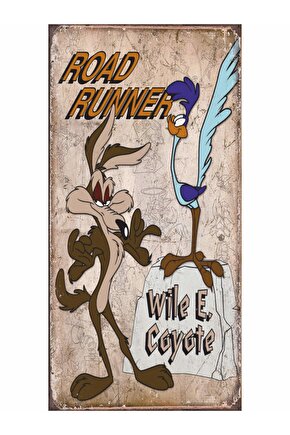 road runner çocuk çizgi film çocuk odası mini retro ahşap poster