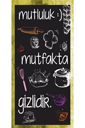 Mutluluk Mutfakta Gizlidir Mini Retro Ahşap Poster