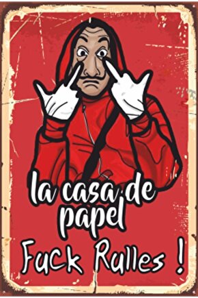 La Casa De Papel Kurallara Küfür Retro Ahşap Poster