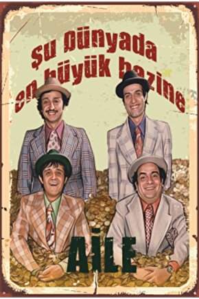 Yeşilçam Aile Pozu Retro Ahşap Poster