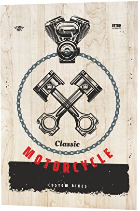 Klasik Motor Ahşap Desenli Retro Vintage Ahşap Poster