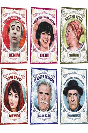 Yeşilçam Türk Sineması Portreler Ve Replikleri Serisi -1 6lı Mini Retro Ahşap Poster Seti