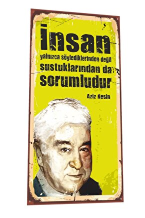 Aziz Nesin Mini Retro Ahşap Poster