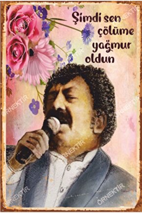 Müslüm Gürses Şimdi Sen Çölüme Yağmur Oldun Retro Ahşap Poster