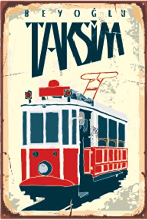 Istanbul Taksim Beyoğlu Tramvay Retrı Ahşap Poster 20x30 Cm