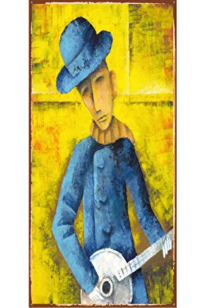 Gitar Çalan Müzisyen (10 Cm X 20 Cm) Mini Retro Ahşap Poster