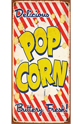 Pop Corn Patlamış Mısır (10 Cm X 20 Cm) Mini Retro Ahşap Poster